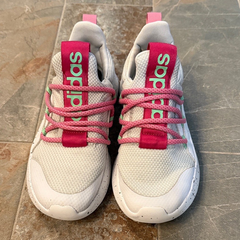 adidas Kids White Sneakers with Pink & Mint Accents
